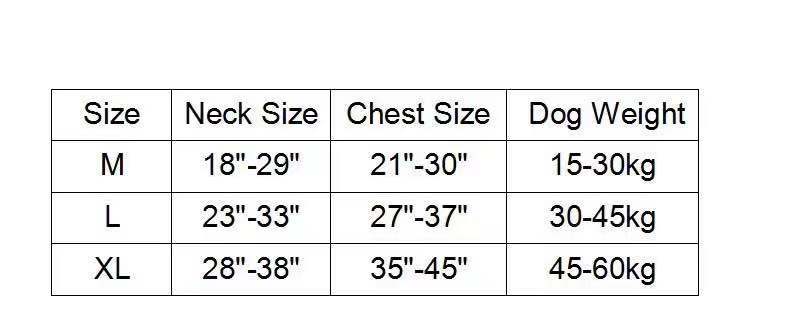 Tactical Dog Vest Breathable Military Dog Clothes Size Chart