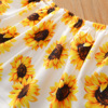 Flying sleeve woven printed sunflower fleece denim perforated pants headband three piece set