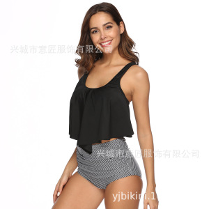 意匠2019年新款荷叶比基尼亚马逊泳衣荷叶边多色高腰比基尼bikini