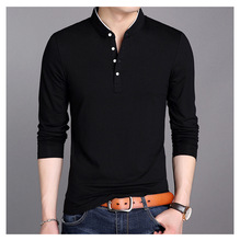 男士長袖T恤個性立領打底衫春季純色韓版修身體恤潮流男裝外貿