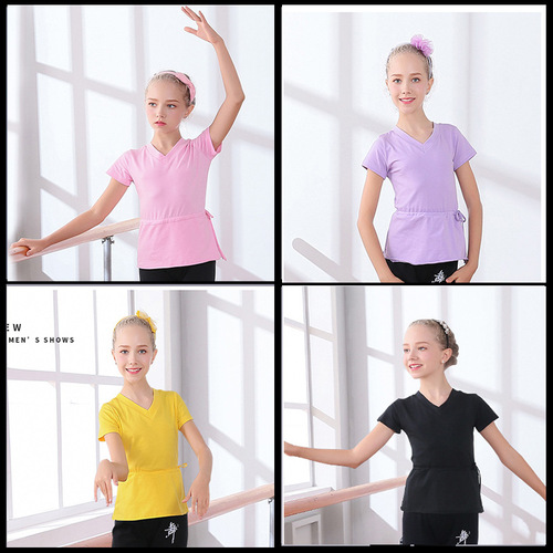 children girls Latin Dance Top girls ballet dance practice clothes children short sleeve practice performance shirts