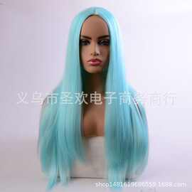 2019新款欧美假发女 时尚化纤高温丝中分长直发哑光高温丝假发