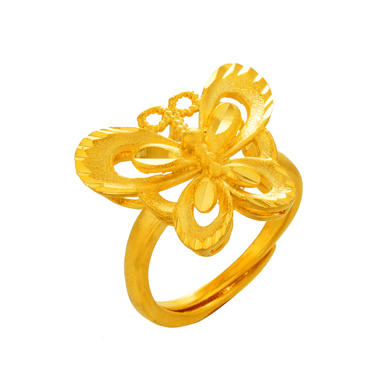 Explosivo transfronterizo de cobre chapado en oro mariposa apertura anillo femenino chapado 24K arenas doradas reales Oro Estilo Nacional anillo de moda