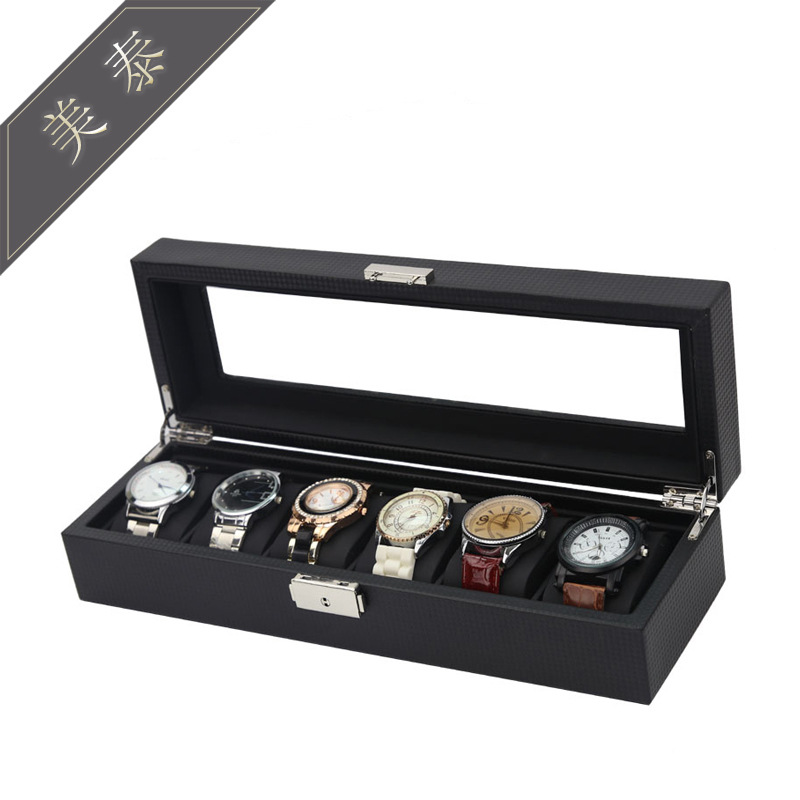 手表盒碳纤维高级木质开窗PU皮手表展示收纳盒版皮表枕展示盒批发
