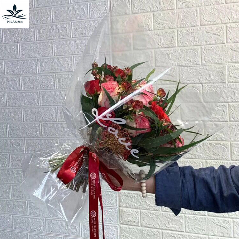 INS estilo transparente inglés celofán flor papel coreano impermeable papel de embalaje 5,8 seda gruesa celofán