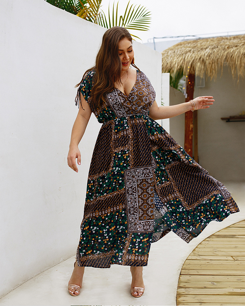 vestido bohemio de manga corta con cordones de primavera y verano NSQH7959