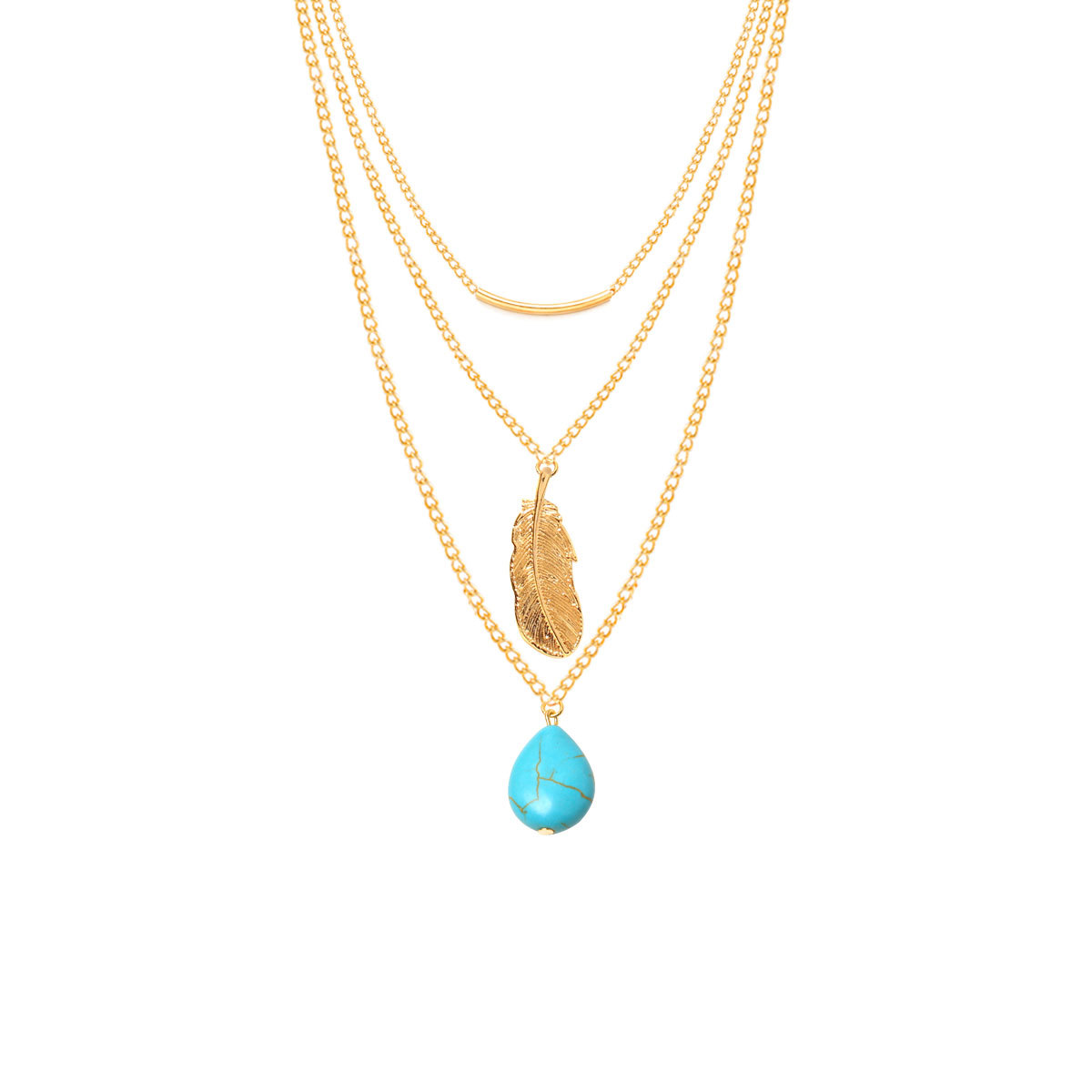 Ethnic Style Leaves Water Droplets Alloy Turquoise Plating Women's Layered Necklaces Sweater Chain display picture 3