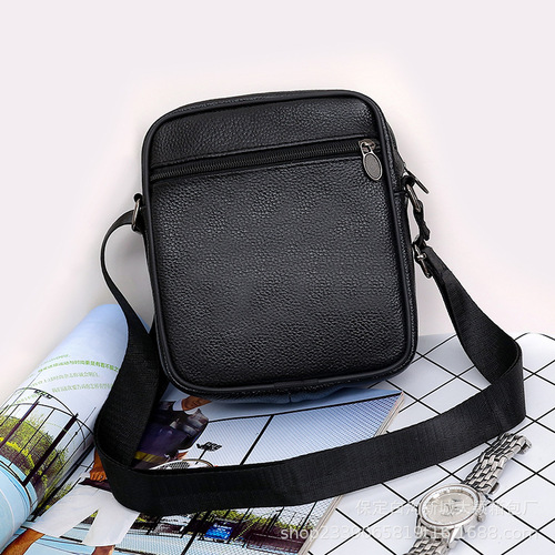 Wholesale genuine leather men's top grain cowhide unisex single-shoulder crossbody bag men's small bag with multiple zippers business bag