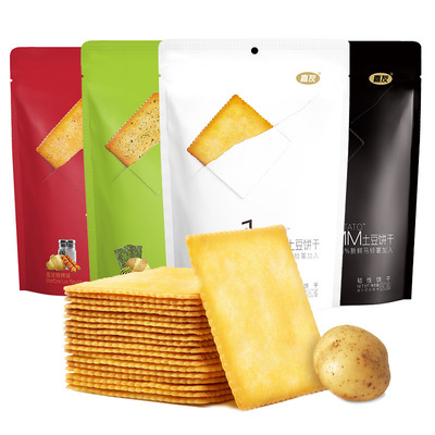 嘉友80g/袋1MM薄脆土豆饼干烧烤芥末酱油蒜香小包装薄脆早餐零食|ru