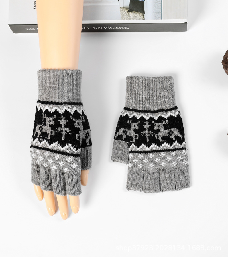 Otoño e invierno medio dedo guantes hombres y mujeres engrosado dedo abierto cálido estudiante escritura estilo coreano ciervo pareja guantes trabajo adulto