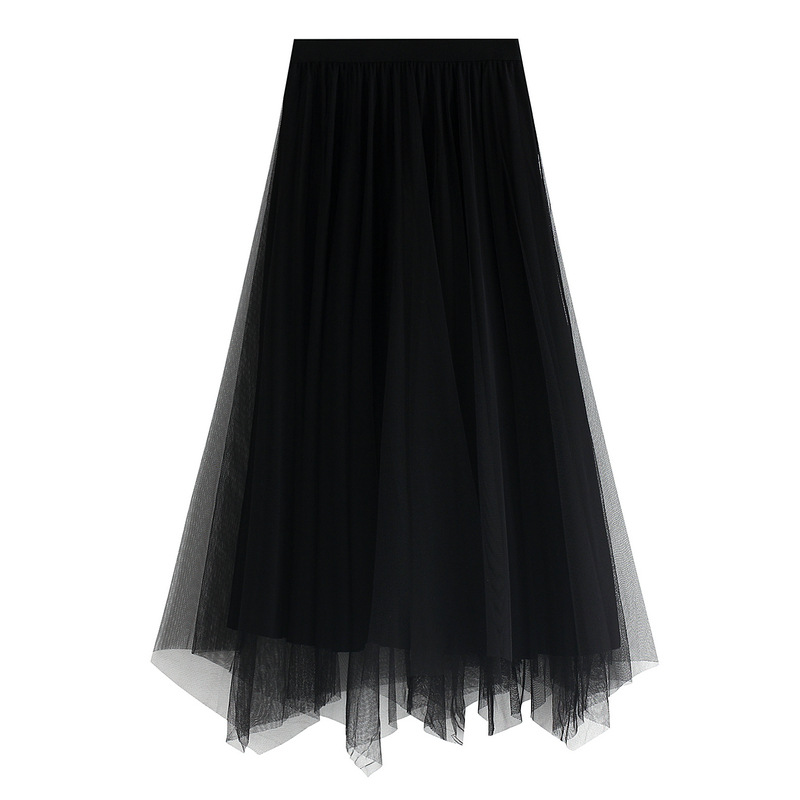 Dames rok geplooid van fluweel met mesh en goud accent_voghion.com