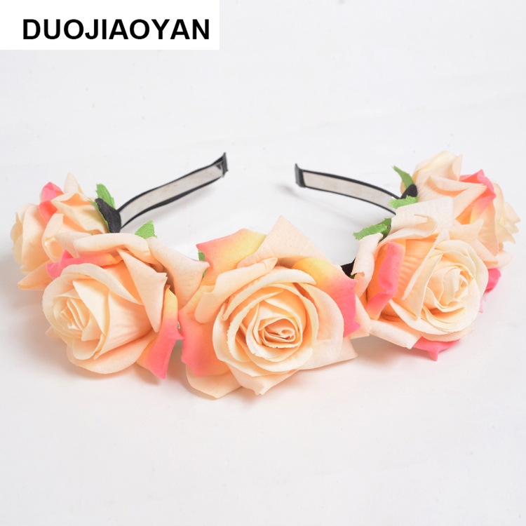 160g Weight Headwear Classification Wedding, Travel Occasion Plaid, Flower Pattern Women'S Gender Fashion Style White, Pink, Red Color New Velvet Simulation Rose Flower Wreath Headband Wholesale Nihaojewelry 16