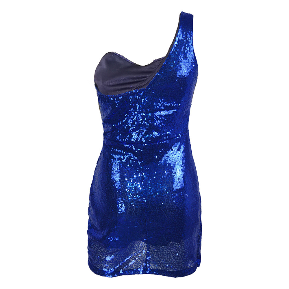 wholesale clothing vendors Nihaostyles halter one-shoulder tight-fitting hip sexy sequin dress NSYSM67101