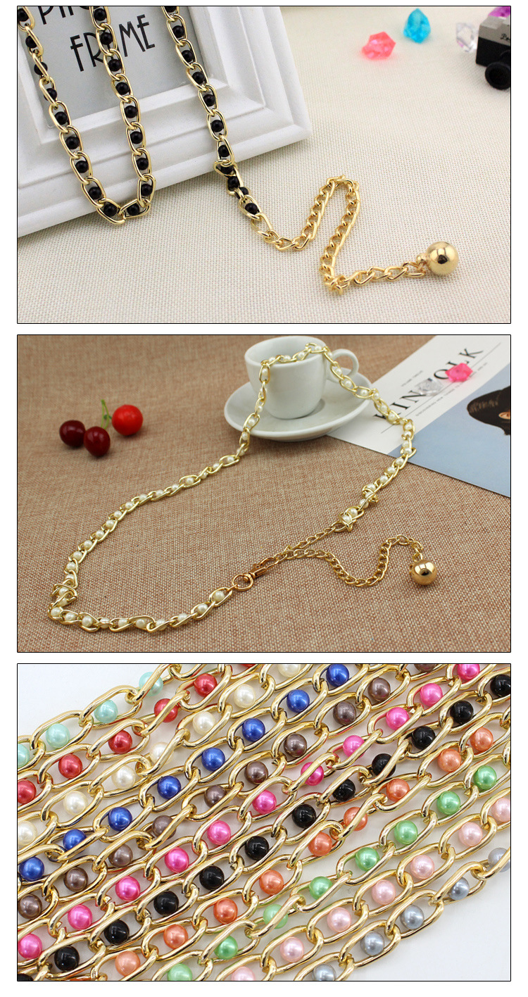 Damen-Frühlings- und Sommerkleid, verzierter Perlengürtel, vielseitiger Metallhaken, dünne Taillenkette, Geschenk_voghion.com