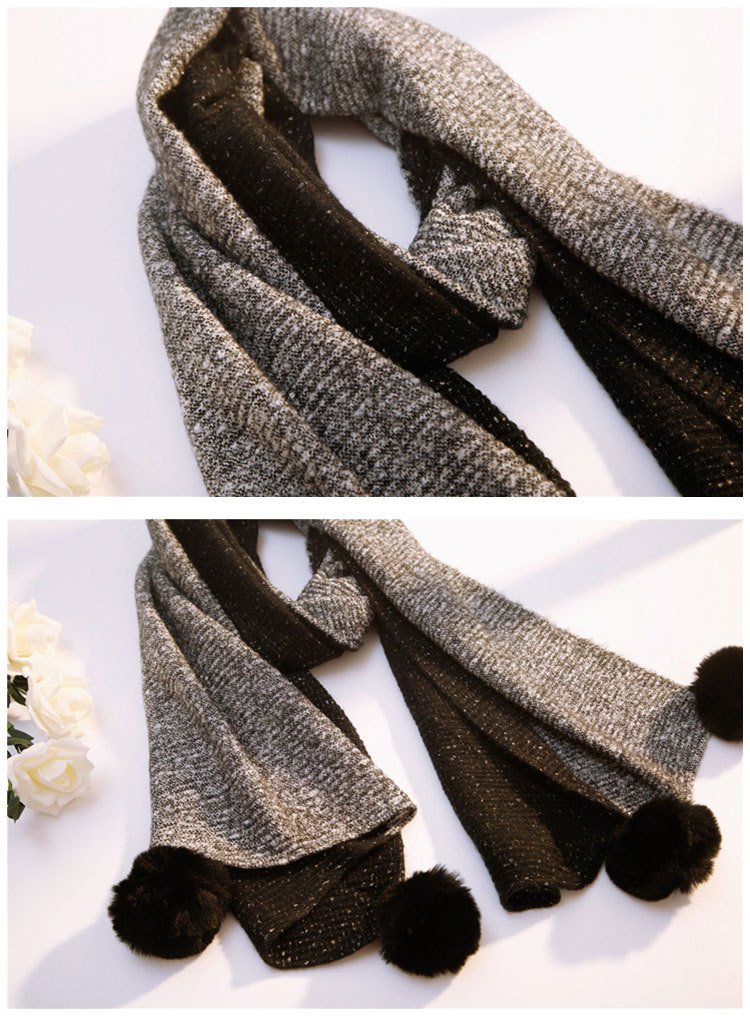 Left And Right Stitching Four Hair Ball Scarf Women Autumn And Winter New Long Section Thick Couple Students Warm Wild Scarf display picture 10