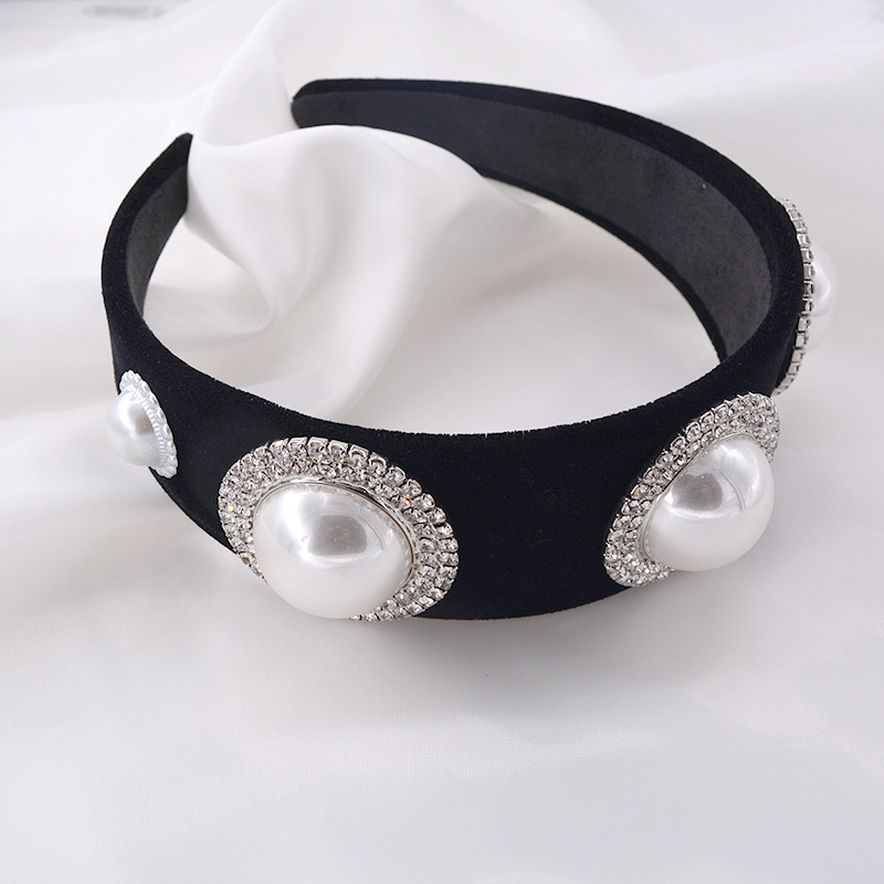 Stirnband Im Koreanischen Stil Retro-stil Barock Strass Perle Breites Samt Stirnband Haarkarte Kopfschmuck Haarband Damen Haarschmuck display picture 5