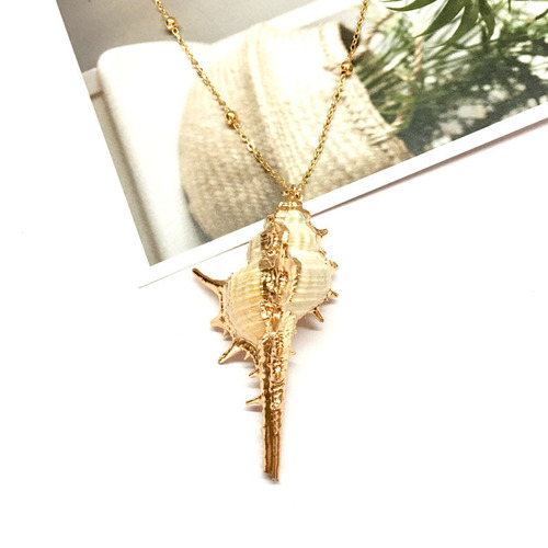 New commuter conch bead necklace natural shell electroplated gold edge pendant bohemian beach style natural necklace