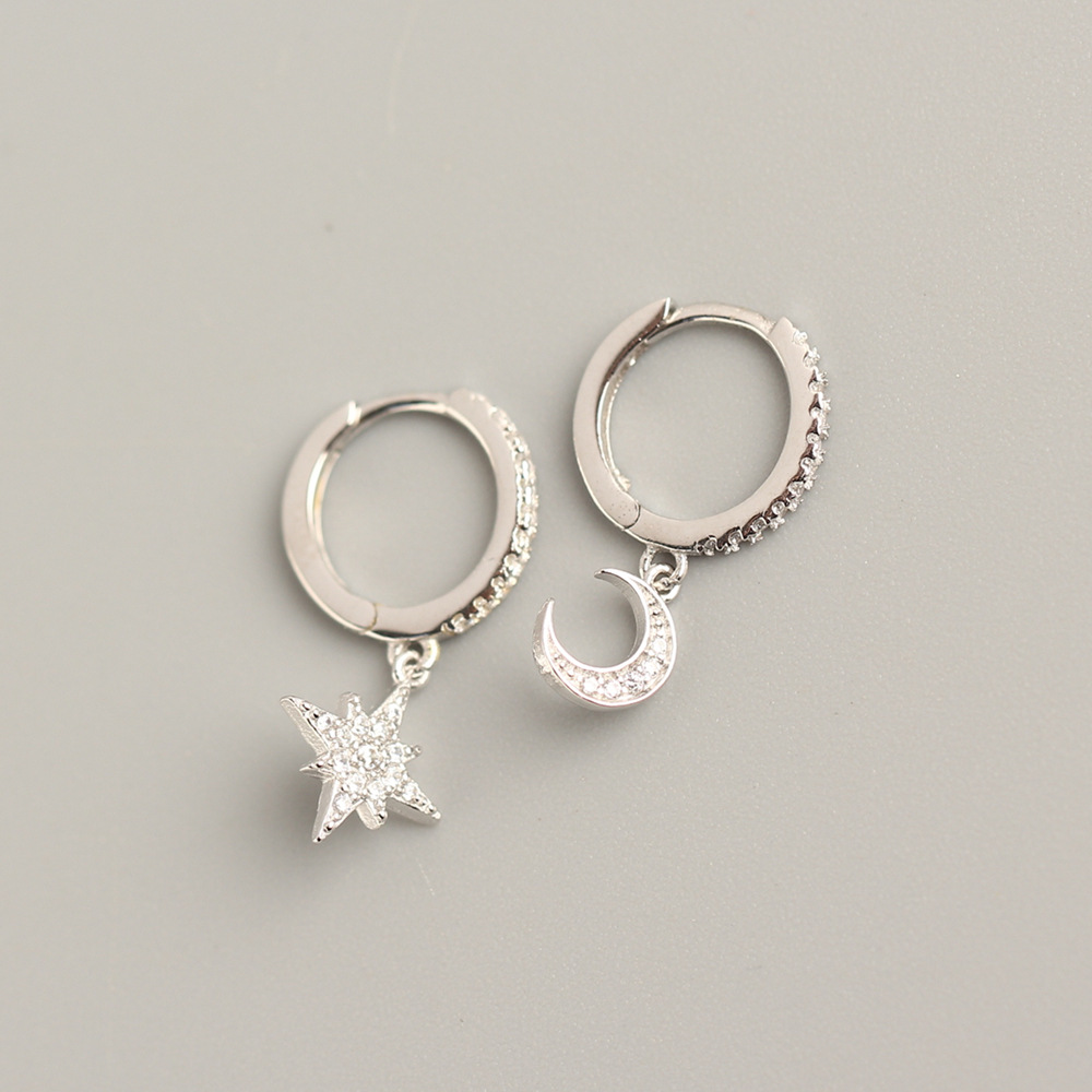 Elegant Star Moon Sterling Silver Plating Rhinestones Earrings 1 Pair display picture 3