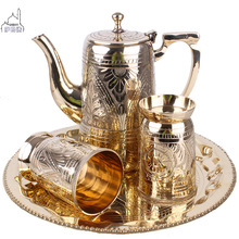巴基斯坦纯黄铜仿古雕花酒具茶具啤酒杯咖啡壶杯子套装品茗铜茶壶