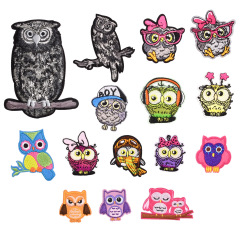 新款卡通貓頭鷹刺繡布貼補丁貼衣服牛仔包包補洞服裝輔料 帶膠