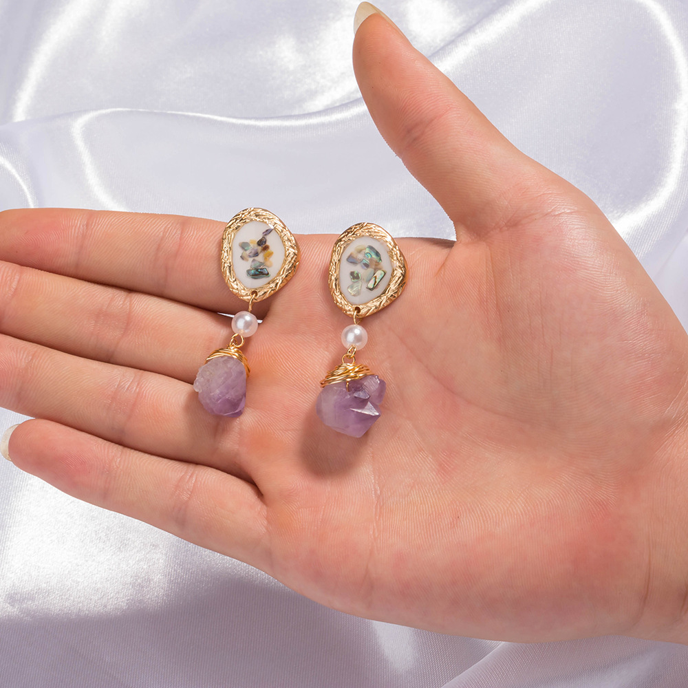 Fashionable Shell Purple Natural Stone Earrings display picture 8