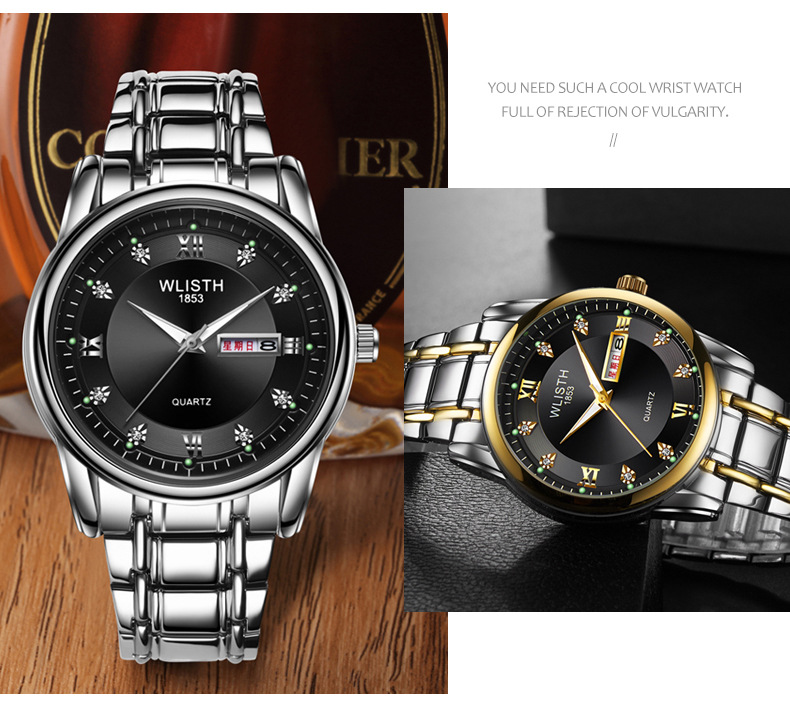 Montre à Quartz pour hommes, étanche, avec bracelet en acier, double calendrier, Vintage, offre spéciale, nouvelle collection 2023_voghion.com