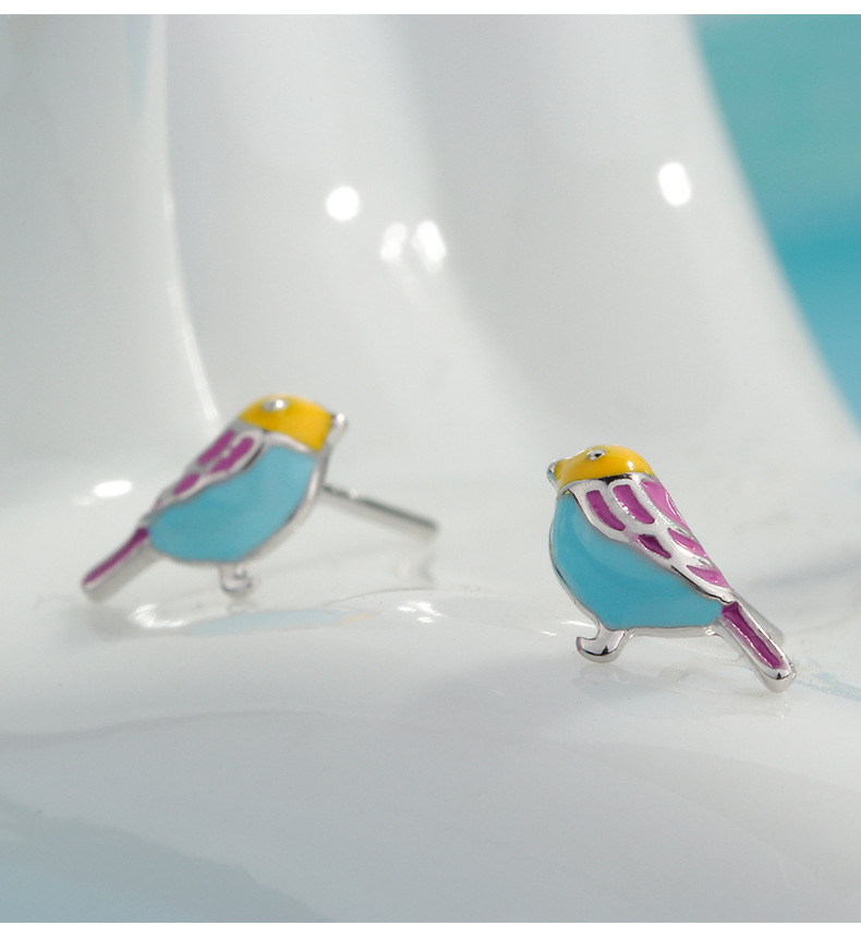 Cartoon Style Cute Bird White Copper Epoxy Ear Studs 1 Pair display picture 6