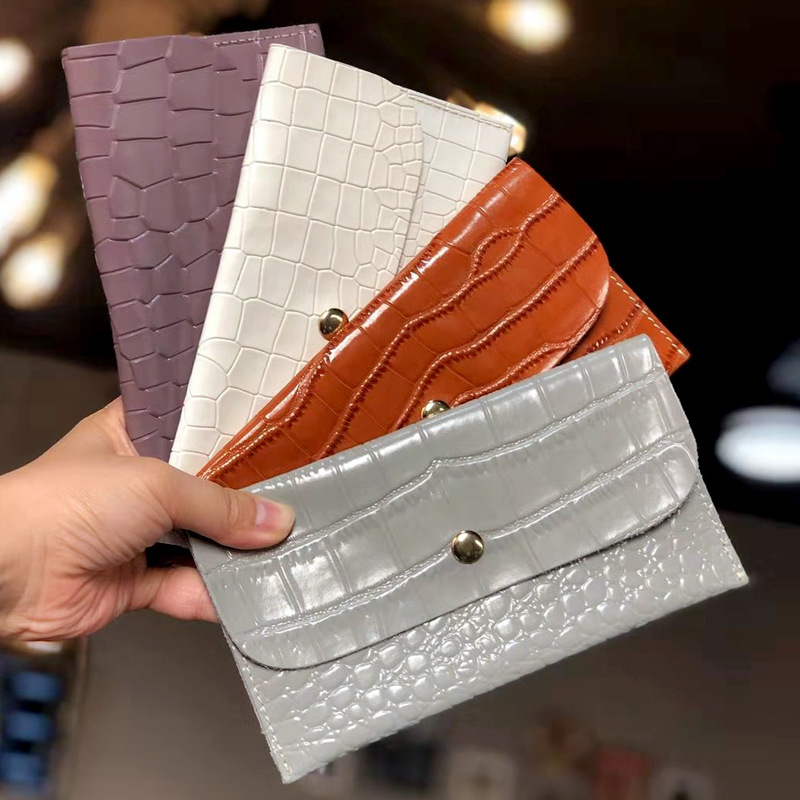 厂家新款彩色头层牛皮女士鳄鱼纹长款钱包 真皮手机包一件代发