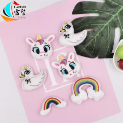 New cartoon plush accessories, embroidered 3D rainbow horse big rainbow little swan plush brooch bag accessories