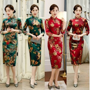 Chinese Dresses Qipao for women robe chinoise cheongsam Cashmere sleeve long cheongsam large dress cheongsam