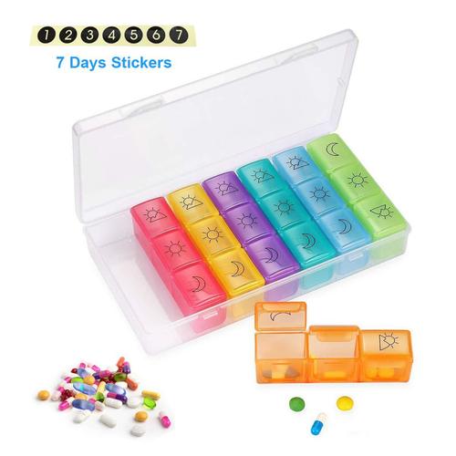 Amazon Best Seller 7-Day 21-Compartment Medicine Box, Convenient Colorful Pill Organizer Plastic Medicine Box