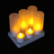 現貨供應電子蠟燭燈 充電LED發光茶燭燈6個裝 仿真暖黃光塑料杯蠟