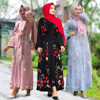 7001 ins3D three-dimensional flower embroidery jacket Amazon Muslim women's robe