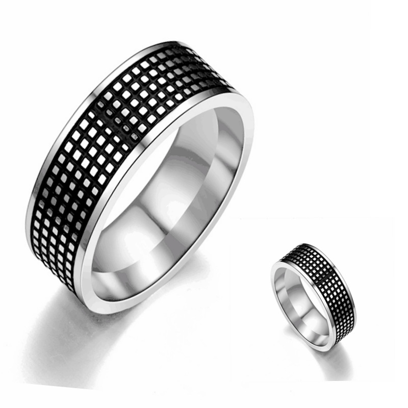 6g Weight Fashion New Carved Square Painting Oil Black Stainless Steel Ring Wholesale Nihaojewelry