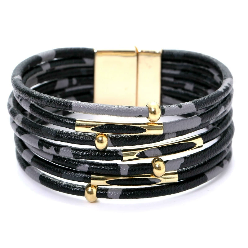 Браслет леопард Leopard LeatherBracelet кожаный браслет из кожи с бусинами и трубкой браслет с магнитной пряжкой