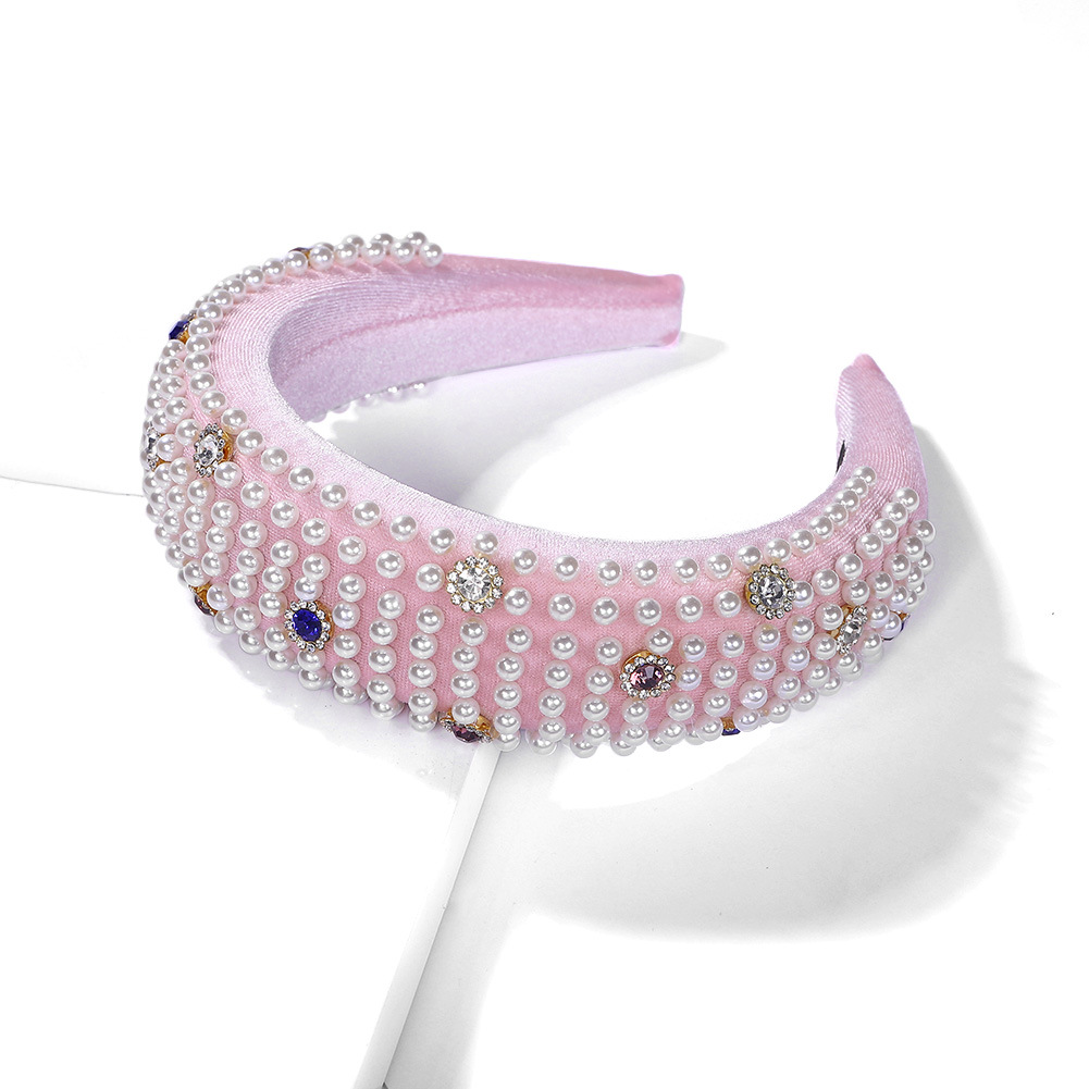 Européen Et Américain Hot Éponge Avec Diamant Perle Bandeau Mondaine De Luxe Style Cheveux Accessoires De Haute Qualité Pur Main-piqué Ornement display picture 6