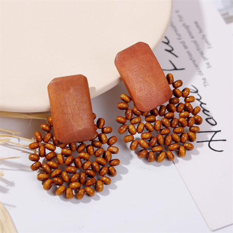 1 Pair Fashion Geometric Wood Handmade Women's Drop Earrings display picture 5