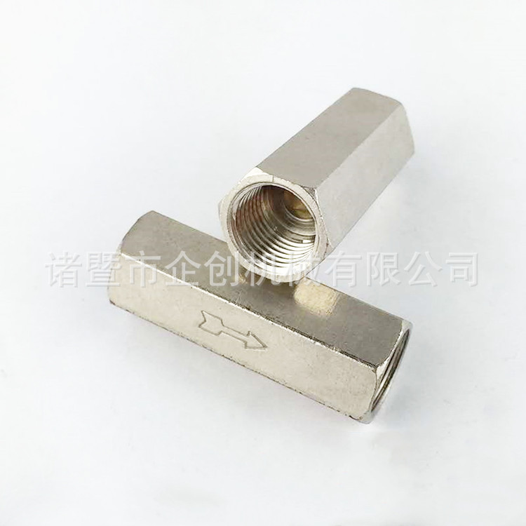 气动单向阀 4分铜止回阀 外六角铜电镀双内丝单向阀