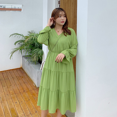 Large Women's wear Avocado Dress fat mm Easy Show thin By age Western style Cake skirt 2173