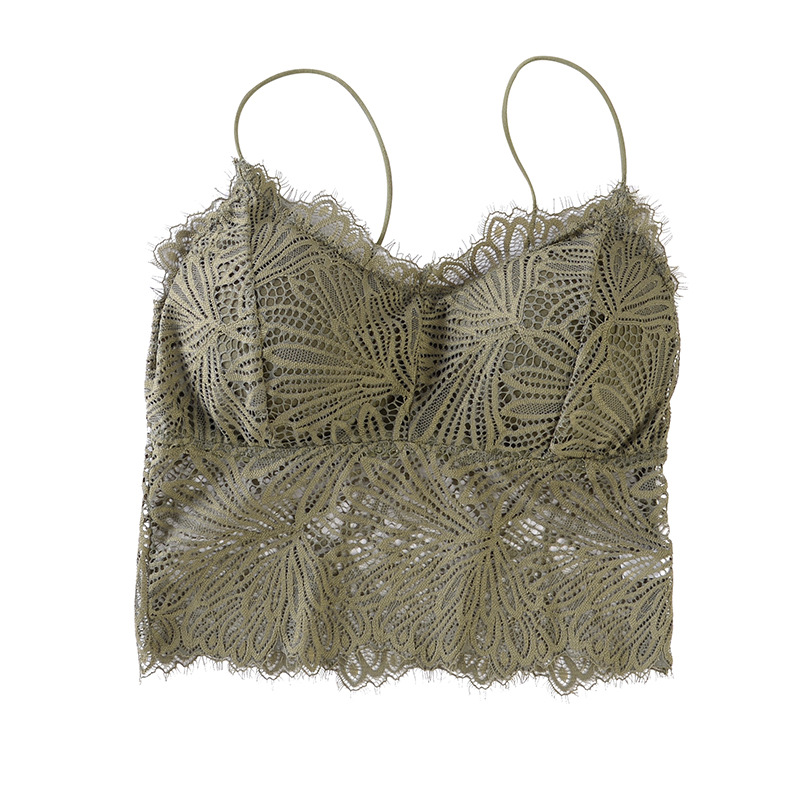 Nueva correa de hombro delgada encaje espalda envuelto pecho tubo superior sin anillo de acero con almohadilla de pecho bottoming camisola sujetador para las mujeres