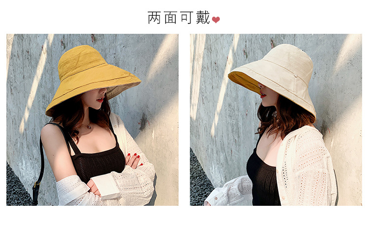 Double-sided Wearing Fisherman Hat Korea Big Brim Hat Solid Color Outdoor Cycling Foldable Sun Hat Wholesale Nihaojewelry display picture 8