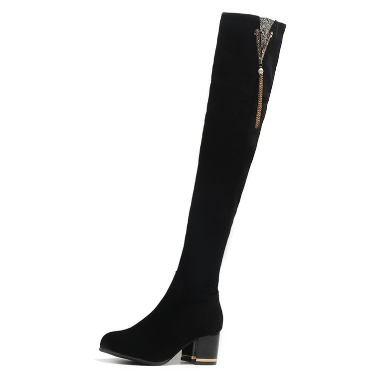 Large Size Autumn and Winter Martin Boots 2019 European and American New Over-the-knee Elastic Boots Women's Suede Mid-heel Foreign Trade Round Head Thick Heel