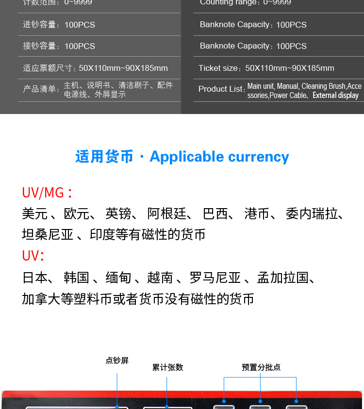 2108外贸外币验钞机点钞机美元欧元英镑中东多国货币 定制包装详情5