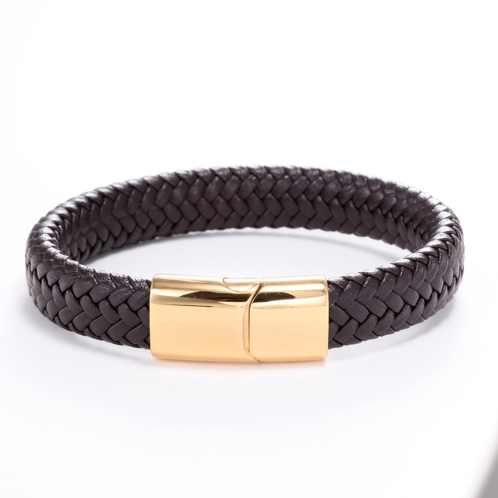 Retro Punk Solid Color Stainless Steel Pu Leather Braid Handmade None Men'S Bangle display picture 1
