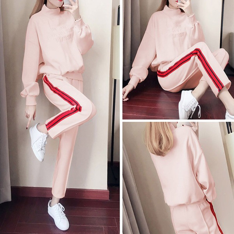 Morning Running New Winter Suit Women's High Neck Velvet Thickened Long Sleeve Trousers Sweater Sports Two-piece Suit for Students
