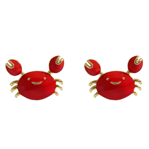 Pure Silver 925 Lady Red Small Crab Ear Stud Earrings - New Year Simple Cute Ear Ring with Korean Personality and Style