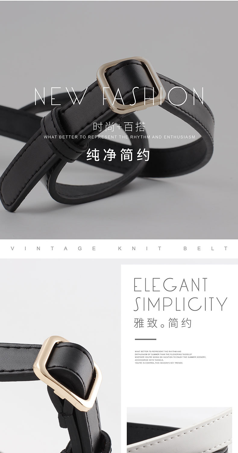 New Square Buckle Ladies Small Belt Wild Fashion Needle-free Punch-free Thin Belt Women display picture 2