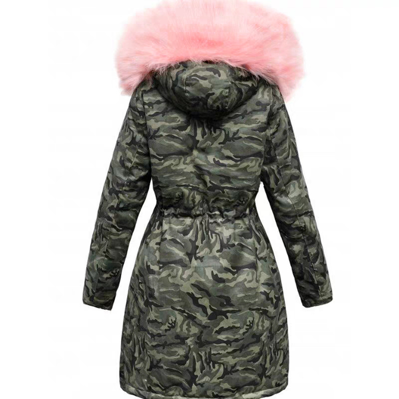 Damvinterjacka med pälskrage fodrad lång varm parkas_voghion.com