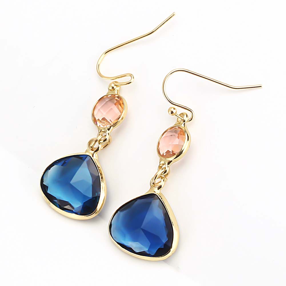 1 Pair Elegant Basic Water Droplets Copper Inlay Gem Crystal Drop Earrings display picture 2