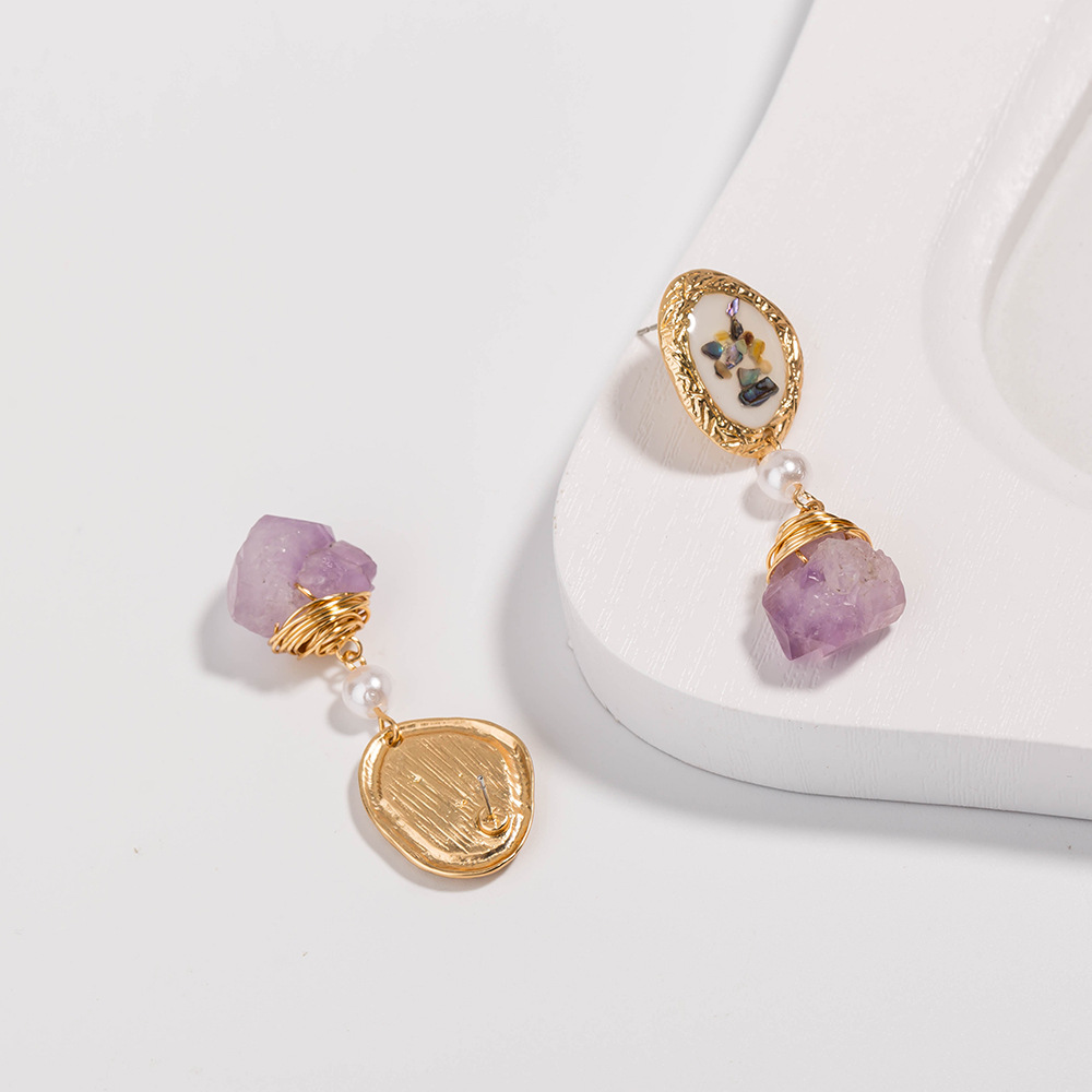 Fashionable Shell Purple Natural Stone Earrings display picture 5